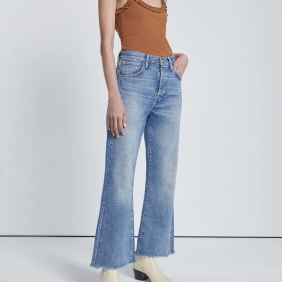 7 For All‎ Mankind Easy Boy Bootcut Jean Sz 25 Raw Hem High Rise Blue Ankle 26” - Picture 4 of 16